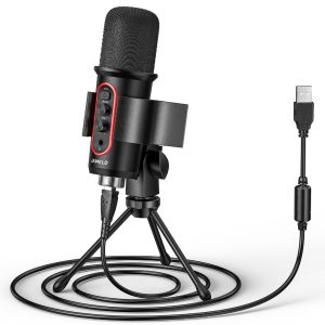 JAMELO USB Condenser Microphone Gaming Mic for PC/Laptop RGB LED Light Studio Recording Microphone