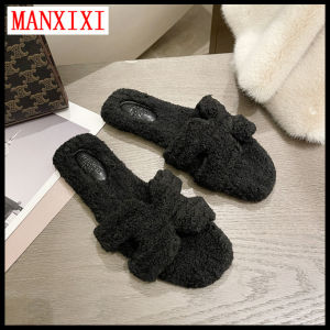 MANXIXI Fashion Flat Sandals Women Beautiful Winter Warm Rabbit Fur Cute Slippers (Size 35-40)
