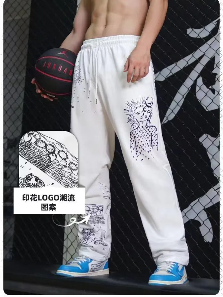 2024 New Kyrie Irving Ink Printed Training Basketball Cotton SweatPants American Casual Loose Street Hip Hop