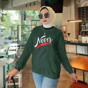 Atasan Lengan Panjang Model Ban Pinggang / Kaos Wanita Simple Murah / Atasan Wanita Kekinian Never Give UP