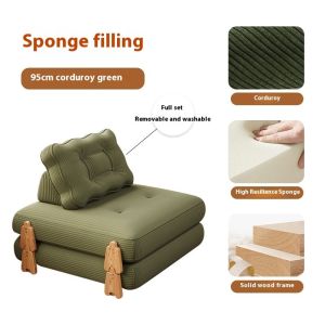 Solid Wood Sofa Bed Dual-Use Cream Sofa Bed Foldable Apartment Small Sofa Living Room Lazy Sofa