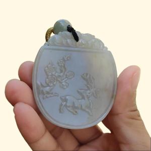 Crafted with Plum Blossoms and Deer Natural Type A Jadeite Pendant Necklace with certificate included weigh 34.14 grams 54.3 * 47.5 * 5.6 mmsymbols of Good fortune beauty and happiness (pendant105)