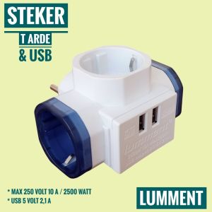 STEKER T-ARDE 2 USB SLOT (CABANG 3) LUMMENT ST-6836 T ARDE COLOKAN TEE STEKER T-ARDE USB 3 STEKER T ARDE COLOKAN LISTRIK 3 LUBANG 2 PORT USB