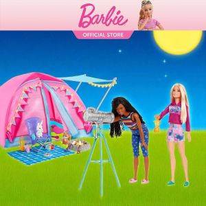 Barbie Cute Pink Tent and Camping Set Movie Dress-up Dolls Includes 2 Dolls Accessory Playset