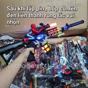 Đồ chơi vận động người nhện bắn súng có nhạc đèn rung lắc vui nhộn cho bé (ảnh thật)