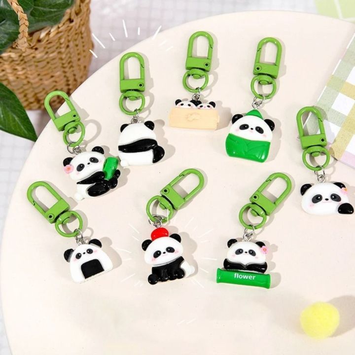 COOLCAR Cute Bamboo Tube Panda Keychain Key Ring Cartoon Flower Panda ...