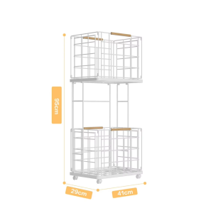 Double Laundry Basket Portable Storage Basket Movable Rack Household Racks Universal Wheel Trolley Basket Removable Storage Basket Metal Material Sundries Snacks Storage Durable Save Space Bathroom Living Room