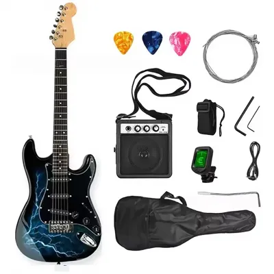 KAWES 39inch Gitar Listrik 22 Fret Leher Maple Set Gitar Listrik Flame dengan Picks Amplifier Tali Gitar dan Aksesori Gitar