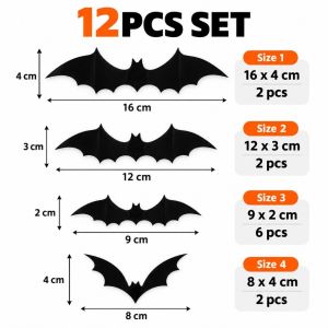 Halloween Decoration 12PCS 3D Bat & Spider Wall Stickers Black Bats Spiders DIY Party Scary Props Haunted House Decor