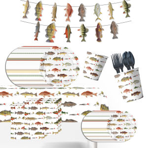 ไปตกปลาตกปลาธีมปาร์ตี้ชุดอาหารตกแต่งชาวประมงน้อยตกปลาฉลองพรรคซัพพลาย