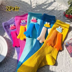 1/2Pair Funny Sausage Mouth  Big Hand Socks Fashion Mid Tube Socks Cute Dopamine Home Floor Socks