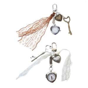 Antique Styles Heart Shaped Keychain With Functional Pocket Watch Sturdy Alloy Construction