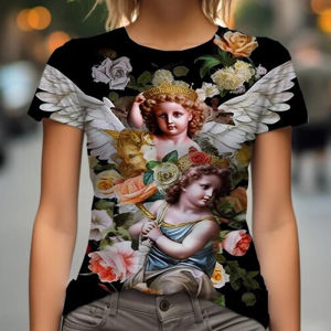 [Local Stock] ZEEMIN Summer Angel Baby 3D Print T-shirts Women Streetwear Casual Fashion Y2k Short Sleeve T Shirt O-neck Kids Tees Tops Clothing