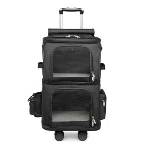 Modern Pet Stroller Handheld Cat Bag Double Layer Pet Trolley Case for Outdoor Large Capacity Travel