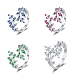 Hiện đại lá motifs Đá Zirconia Cubic đánh bóng Lớp cuối món quà lấp lánh Nhẫn chiếc lá cho phụ nữ