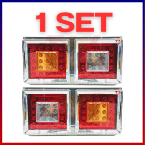 12V~24V Square LED Light Chrome Tail Lamp FOR Lorry Truck Trailer Lampu Belakang Lori 1 Tan 40CM Petak