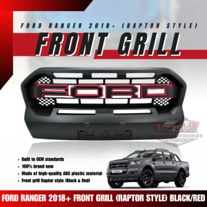 GCAO FORD RANGER 2018+ front GRILL (RAPTOR STYLE) BLACK/RED (11713)