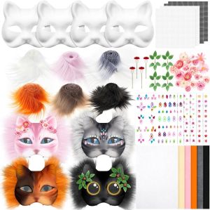 31 Pcs Therian Mask Kit Blank Cat Mask White Therian Masks Half Face Hand-painted DIY Masks for Masquerade Cosplay Party Gifts2026