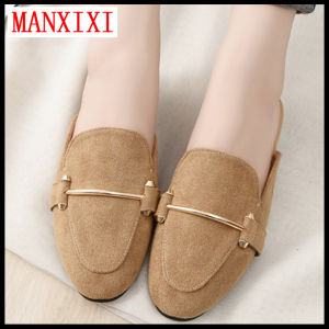 MANXIXI Brand Korean Version Flat Slippers Fashion Big Size Leather Mules Sandals For Women (32-44 Size)