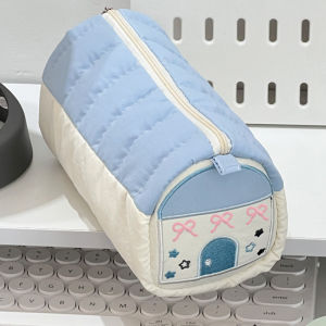 น่ารักสีชมพูสีฟ้าเย็บปักถักร้อยบ้านปากกากระเป๋ามัลติฟังก์ชั่ความจุขนาดใหญ่กรณีดินสอนักเรียนถุงเก็บเครื่องเขียนกล่อง