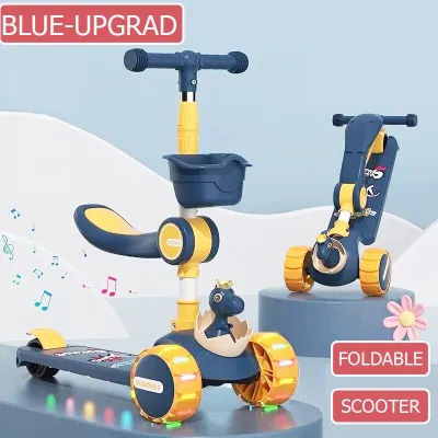 Beige Scooter for Kids 3 Wheels Scooter With light Foldable Height Adjustable Scooter with Glitter & Music For kid boy and girl