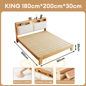 GOLD Solid Wood Bed Frame Luxury Wooden Bed FrameWith Headboard Soft Package Katil Kayu Katil Queen/King/Super Single實木床