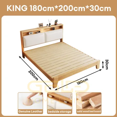 GOLD Solid Wood Bed Frame New Zealand Pine Wood Super Single/Queen/King Bed Frame Solid Wood Bed Heavy Duty With Headboard Wooden Katil Kayu Platform Base Bedroom Furniture实木床