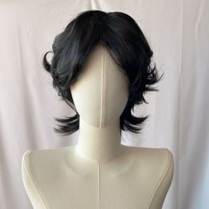 OOC Layered Mens Short Wig Curly Synthetic Hair Wolf Tail Mullet Wigs Handsome Natural Cosplay Halloween Wig for Male