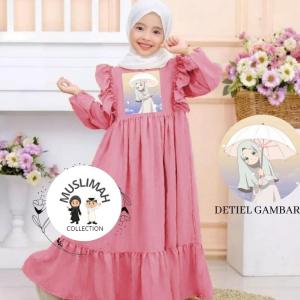 Gamis Anak Viral di tiktok perempuan kekinian 2022 bahan cringkle  sablon usia balita sampai Remaja Tanggung COD bayar di tempat- Zahwa