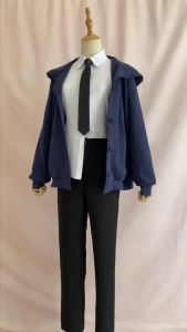 HOLOUN Anime Chainsaw Man Cosplay Costume Power Blue Jacket Uniform White Shirt Wig Fake Hair Halloween Christmas Gift New㏇X0413