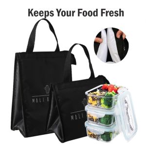 Black Thermal Lunch Bag Portable Picnic Drink Fruit Food Fresh Organizer Carry Bag For Lunch Box