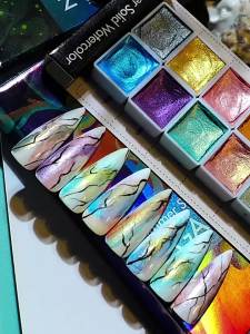 12Colors aroon Shimmer Solid Metallic Watercolor Pigment Nail Art Drawing Paints Glitter Pearlescent Water Color Art Supplies