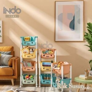 Rak Troli Susun Macaron  | Rak Dapur Serbaguna | Rak Mainan Anak | Rak Troli Dengan Roda