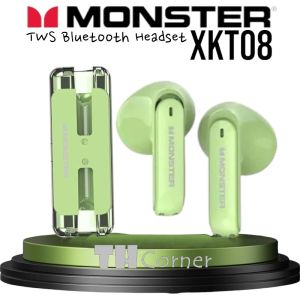 TWS MONSTER XKT08 WIRELESS BLUETOOTH 5.3 Waterproof IPX4 EARPHONE HEADSET EARBUDS TWS Bluetooth Headset - Green