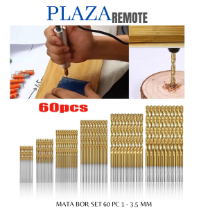 MATA BOR SET TITANIUM ISI 60 PCS HSS KAYU PLASTIK PCB BESI ALUMUNIUM DLL 1 - 3.5 MM