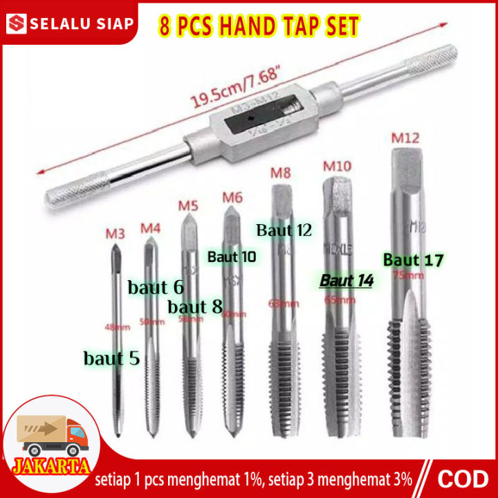 Pcs Hand Tap Set Ulir Drat Dalam Gagang Stang Handle Alat Senai