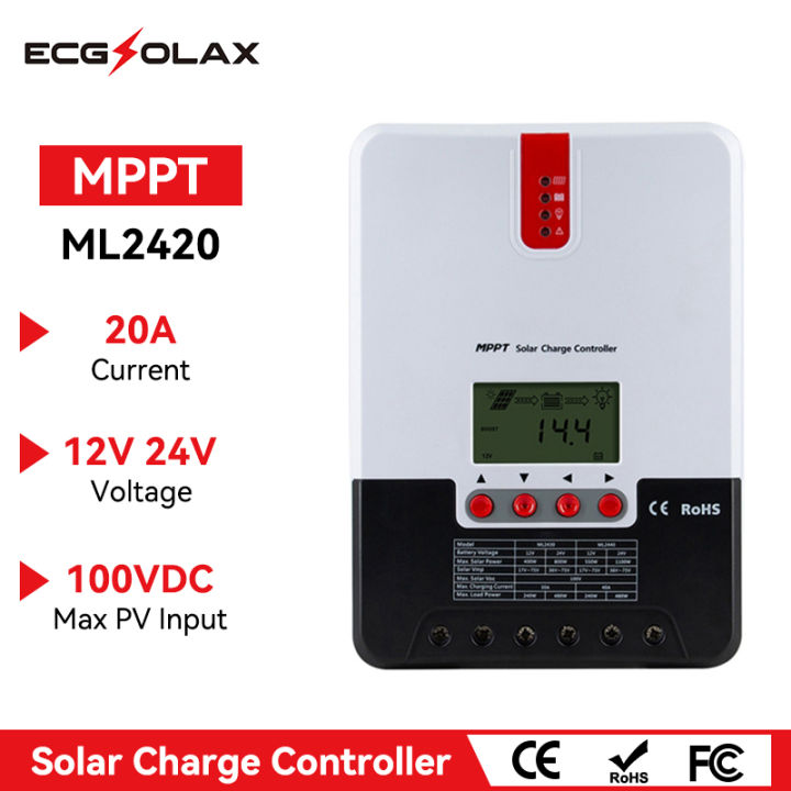 ECGSOLAX 20A MPPT Solar Charge Controller 12V 260W 24V 520W Solar Panel ...