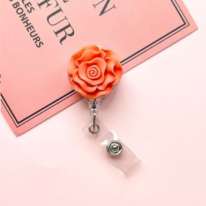 WENQI Rose Flower Retractable Hospital Employee Lanyard Badge Name Tag Badge Reels Badge Holder Easy Pull Buckle Reel Clip Chest Pocket Clip