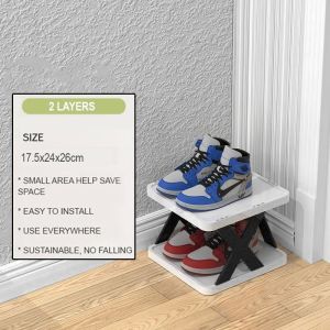 Simple Folding Multi-tier Shoe Rack Multi-layer X-shaped Shelf For Families White - Black