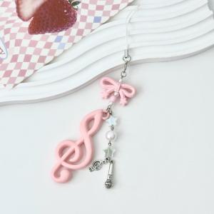 LYM Creative Bowknot Keychain Music Note Beaded Pendant Mobile Phone Lanyard Strap Bag Charm Decor Suitable For Music Lovers Gift