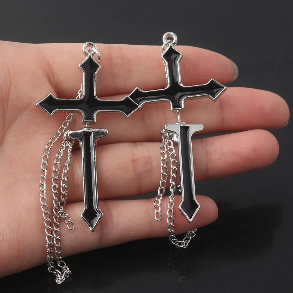 Punk Cross Chain Pendant Earrings Ear Clips Men Stainless - Temu