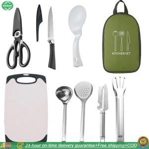 [Vodool Park City] 8 Pcs Camping Cookware Utensils Travel Set Stainless Steel Camping Kitchen Set Portable Outdoor Camp Cookware Set for Backpacking Outdoor Camping