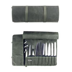 Wax Chef Roll Bag Large Capacity Portable Kitchen Utensil Organizer Waterproof & Anti-Scratch Chef Knife Case