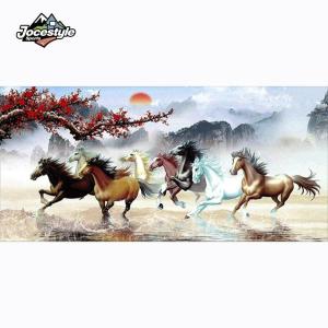 Colorful 100x50cm Nine Running Horses Diamond Painting Wall Decoration with Round Drill for Office or Living Room