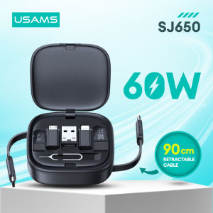 USAMS SJ650 Multifunctional Data cable 3-in-1 60W fast charging mobile phone charging cable short cable box portable 5-in-1 adapter universal card retrieval pin storage box