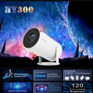 HY300 PROJECTOR 8000 Lumens Portable Projector 4K Ultra Full HD 1080P Built-in App Android Smart Box Netflix YouTube Multimedia Mini Flexible Projection Angle Portable Laser Projectors HDMI WIFI Phone Wireless Outdoor Home