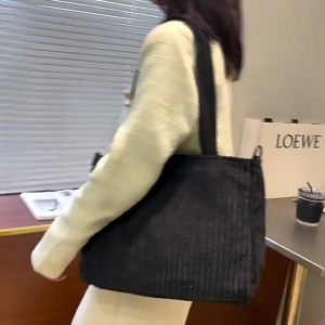 Crossbody Tote Bag for Women Girl Casual Handbag Corduroy Shoulder Bag Large Capacity Messenger Bag Black/Khaki/Beige