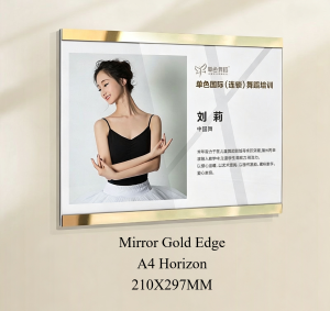 Mirror Gold Magnetic Acrylic Photo Display Frame for A4 Size Horizontal and Vertical Orientation