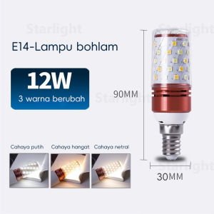 E27/E14 Ukuran Bohlam Lampu LED Sekrup Pintar Tiga Warna Peredupan Bola Lampu Hemat Energi Rumah Tangga Ultra-terang