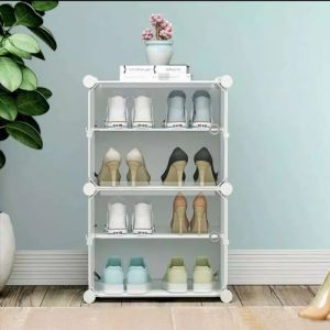 Rak Sepatu Susun Lemari Sepatu Rak Sepatu Portable 4 Tingkat Tertutup Anti Debu Ukuran 44 x 31 x 65 cm Rak Sepatu Portable 2 Kolom 4 Kotak Sendal Lemari Sepatu Minimalis 4 susun shenar